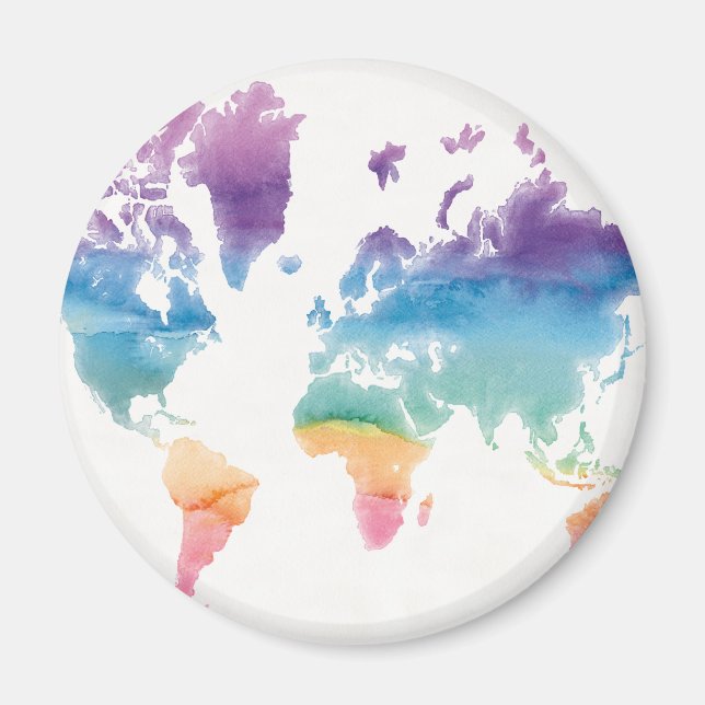 Watercolor World Map Magnet (Front)