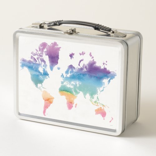 Watercolor World Map Metal Lunch Box