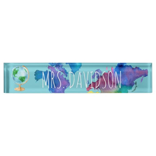 Watercolor World Map Nameplate