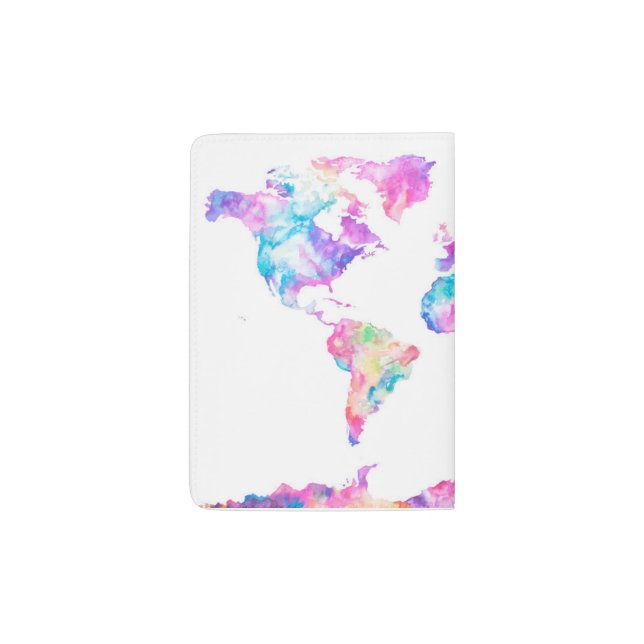 Watercolor World Map Passport Holder (Back)