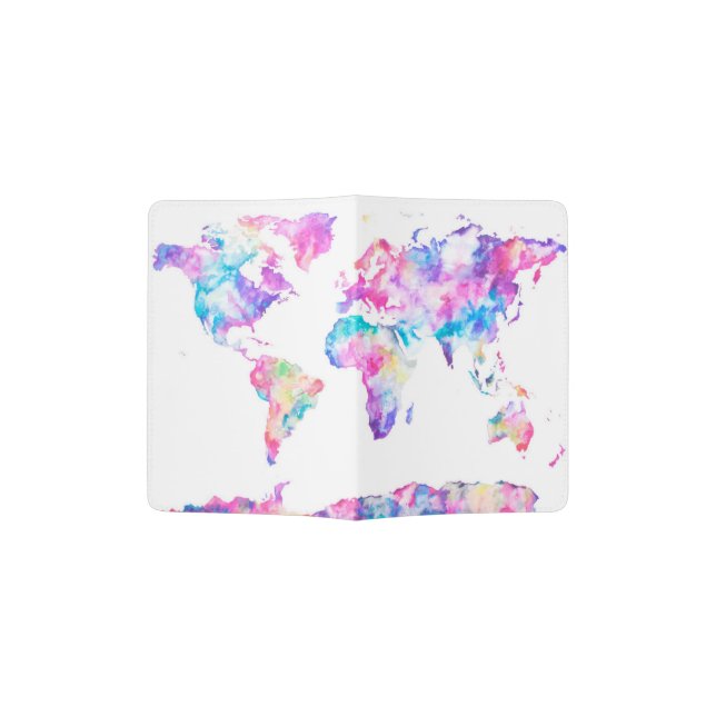Blue World Map Passport Cover Watercolor Clipart Leather 