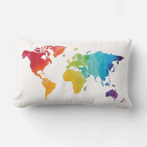 Watercolor World Map Pillow