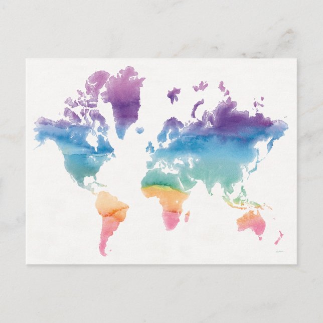 Watercolor World Map Postcard (Front)