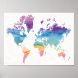 Watercolor World Map Poster at Zazzle