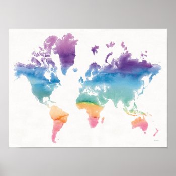 Watercolor World Map Poster by wildapple at Zazzle