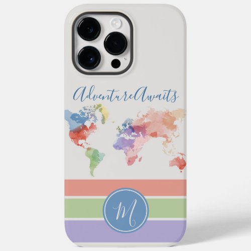 Watercolor World Map TIME TO ADVENTURE Custom   Case_Mate iPhone 14 Pro Max Case