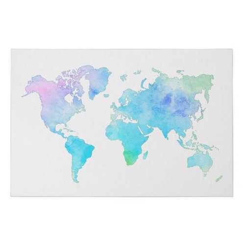 Watercolor World Map Travel Kids Room Blue Green Faux Canvas Print