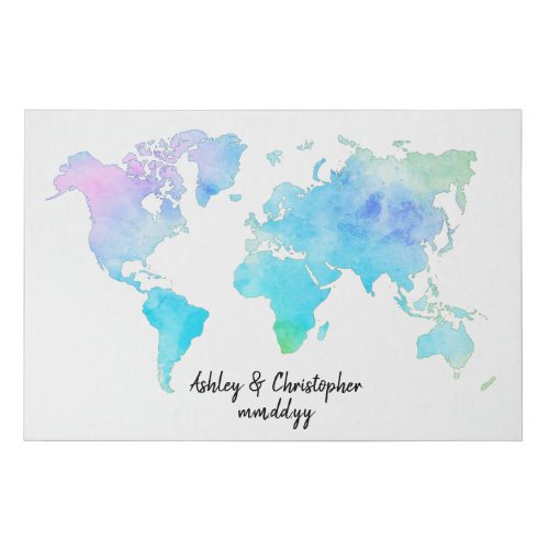 Watercolor World Map Travel Kids Room Blue Green  Faux Canvas Print