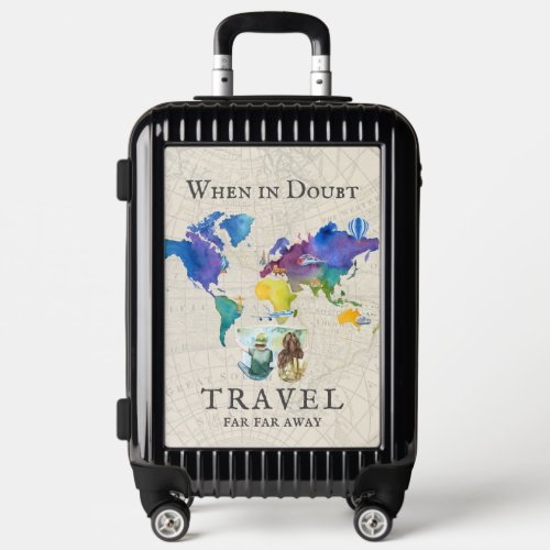Watercolor World Map Travel Quote Luggage