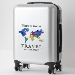Watercolor World Map Travel Quote Sticker