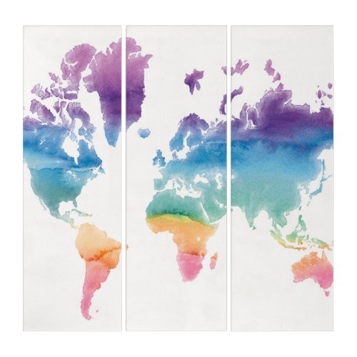 Watercolor World Map Triptych