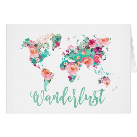 Watercolor world map Wanderlust Cards (Front Horizontal)