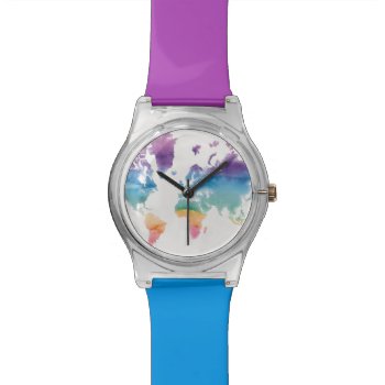 Watercolor World Map Watch by wildapple at Zazzle