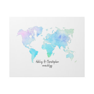 Watercolor World Map Wedding Guestbook Canvas Art
