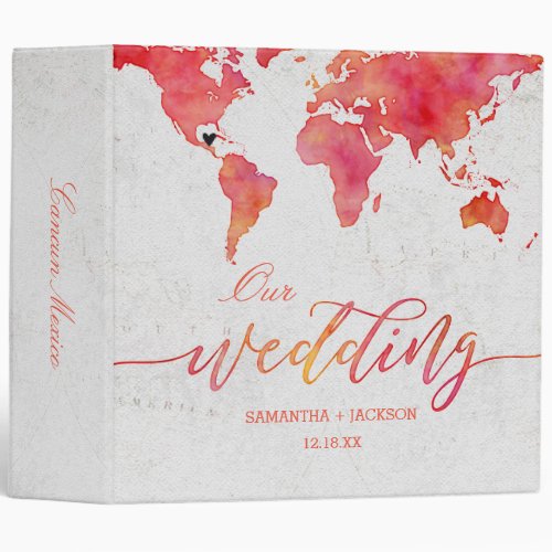 Watercolor World Map Wedding Photo Album 3 Ring Binder