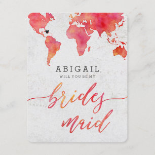 Watercolor World Map Will You Be Bridesmaid Invitation