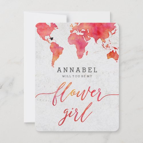 Watercolor World Map Will You Be My Flower Girl Invitation