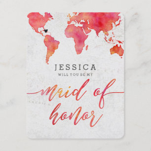 Watercolor World Map Will You Be My Maid of Honor Invitation