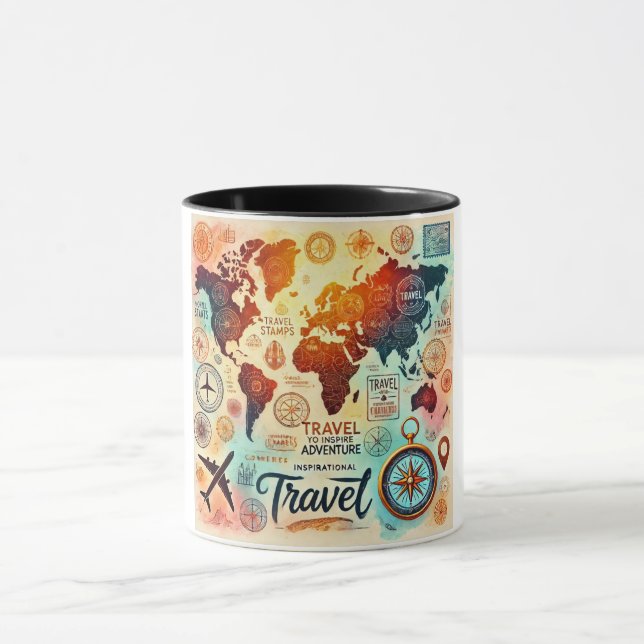 Watercolor World Map with Compass Mug (Center)
