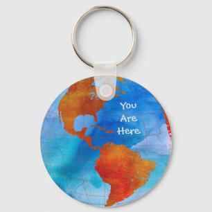 Watercolor World You Are Here Keychain