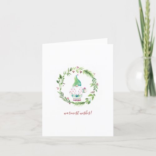 Watercolor Wreath and Gnome Christmas Card