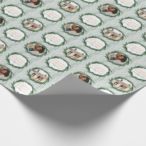 Watercolor wreath and stripe christmas photo wrapping paper