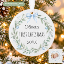 Watercolor Wreath Baby's 1st Christmas Ornament