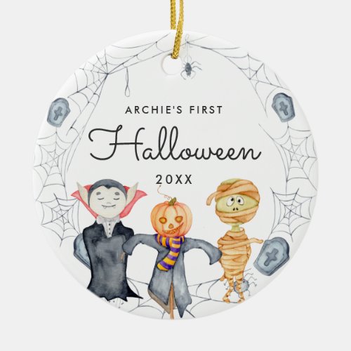 Watercolor Wreath  Babys First Halloween Ceramic Ornament