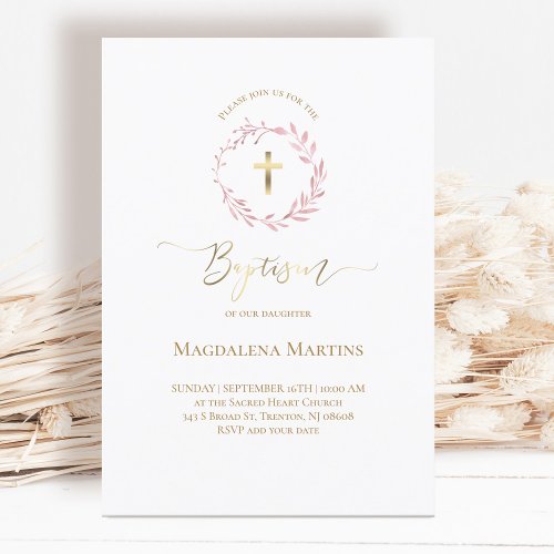  watercolor wreath  Baptism Invitation