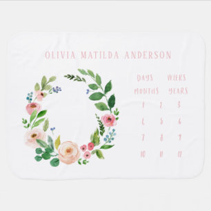 Watercolor wreath blush pink photo prop baby blanket