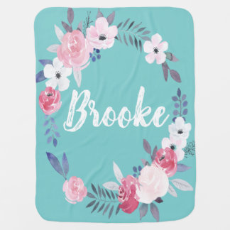 Watercolor Wreath Boho Bohemian Girly Floral Baby Blanket