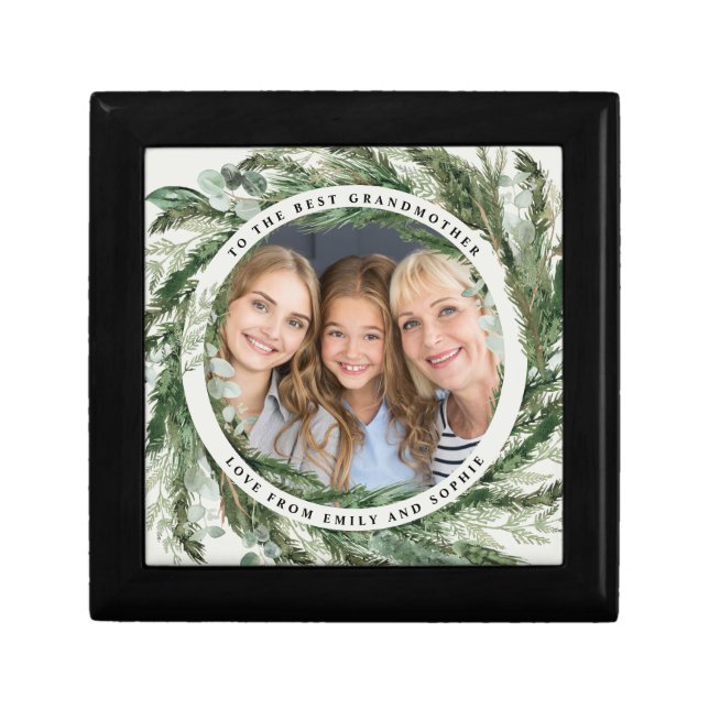 Watercolor wreath botanical elegant photo gift box (Front)