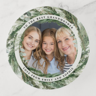 Watercolor wreath botanical elegant photo gift trinket tray