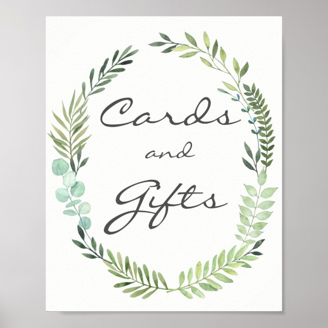 Watercolor Wreath Cards And Gifts Wedding Poster (Front)
