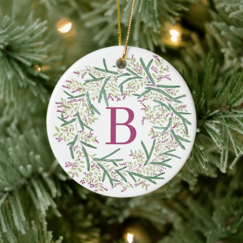 Watercolor Wreath Christmas Ceramic Ornament