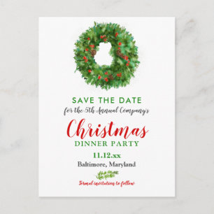 Watercolor Wreath Christmas Dinner Holiday Party Announcement Postcard