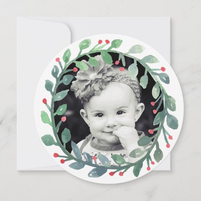 Watercolor Wreath | Christmas Holiday Card (Front)