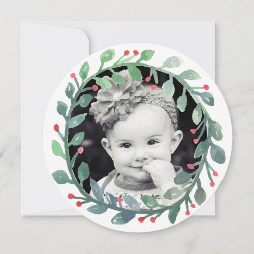 Watercolor Wreath  Christmas Holiday Card