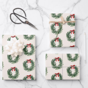 Watercolor Wreath Christmas Holiday Gift Wrapping Paper Sheets