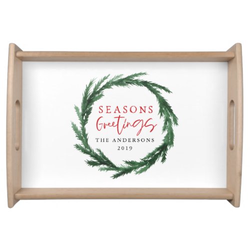 Watercolor wreath christmas holiday serving tray