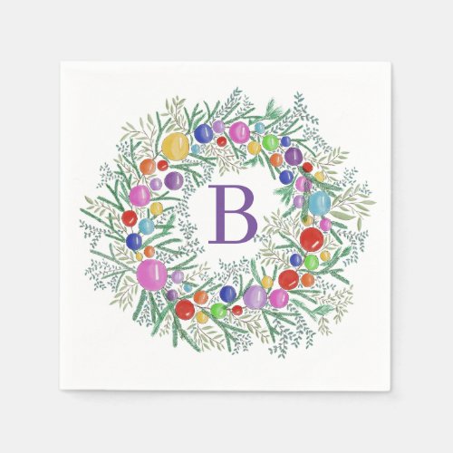 Watercolor Wreath Christmas Napkins