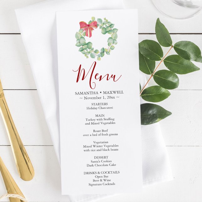 Watercolor Wreath Christmas Party Menus (Watercolor Wreath Christmas Party Menus)