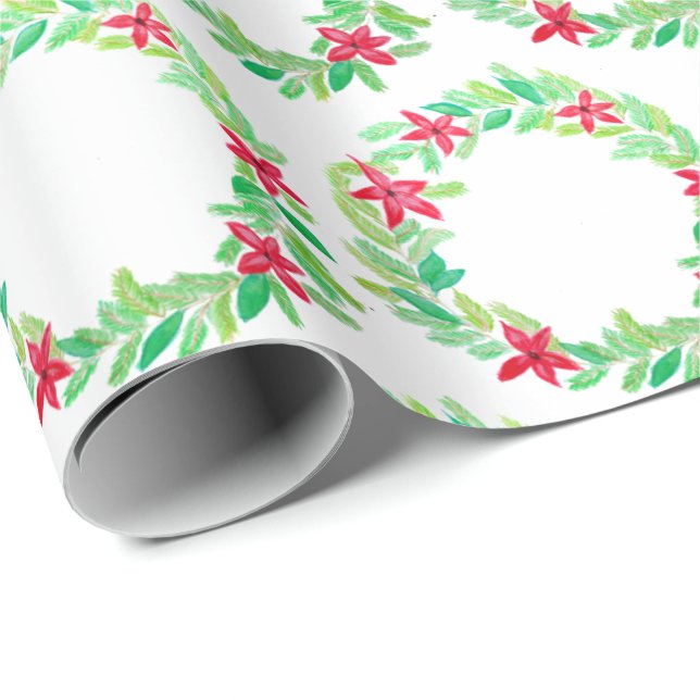 Watercolor Wreath Christmas Wrapping Paper (Roll Corner)