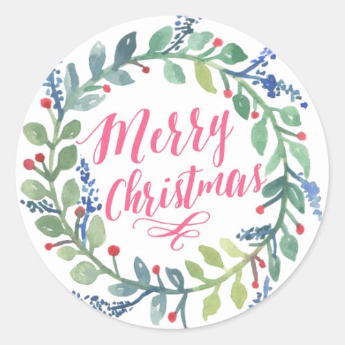 Watercolor Wreath Collection Classic Round Sticker