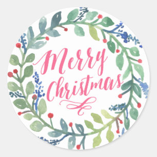 Watercolor Wreath Collection Classic Round Sticker