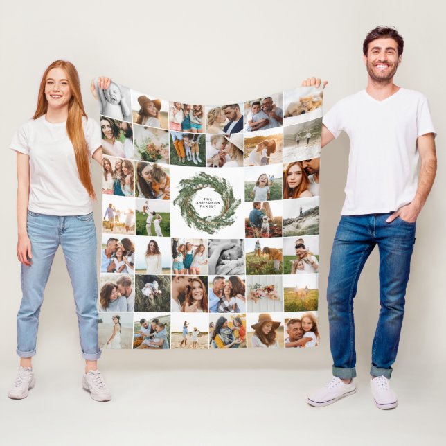 Watercolor wreath elegant 38 photo modern family fleece blanket (In Situ)