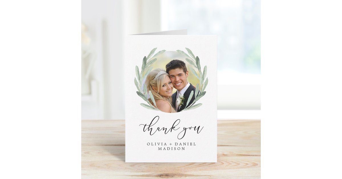 Watercolor Wreath Elegant Wedding Thank You Card | Zazzle