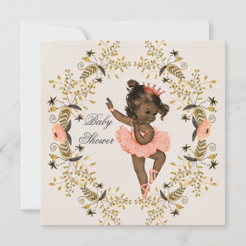 Watercolor Wreath Ethnic Ballerina Baby Shower Invitation