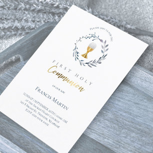watercolor wreath  first holy communion invitation