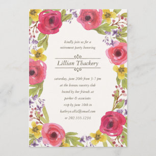 Watercolor Wreath Floral Retirement Party Invitation